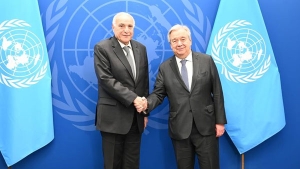 الأمين العام للأمم المتحدة، أنطونيو غوتيريش -وزير الشؤون الخارجية والجالية الوطنية بالخارج، أحمد عطاف