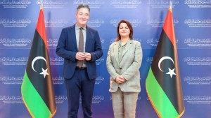 نجلاء المنقوش، وزيرة الخارجية والتعاون الدولي الليبية- المبعوث الألماني الخاص إلى ليبيا، كرسيستيان باك