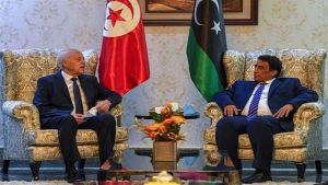 رئيس المجلس الرئاسي الليبي محمد المنفي- الرئيس التونسي، قيس السعيد