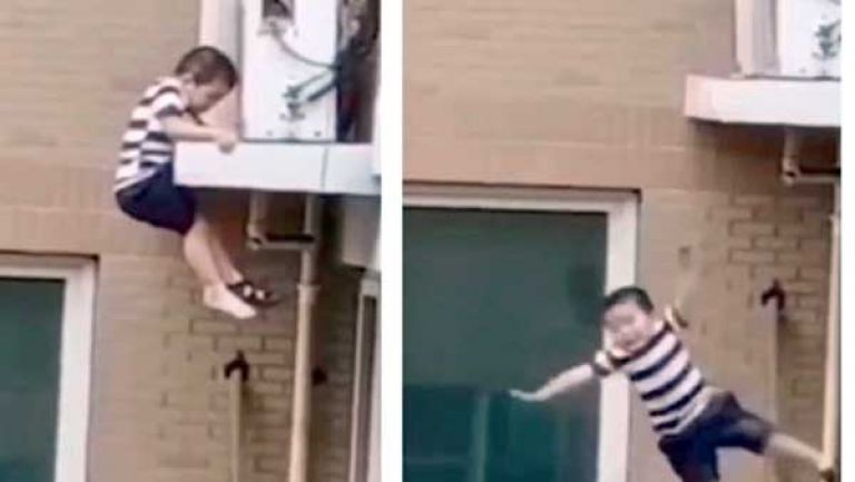 يلتقط طفلا سقط من ارتفاع 5 طوابق